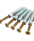 Heavy Duty Wall Anchor Kit With Self Drilling Screws, Serrated Steel Drywall Anchors, Yellow Zinc Plated Carbon Steel, No Prep Install, 200 Sets For Secure Shelving And Mounts, close-up of anchors and screws