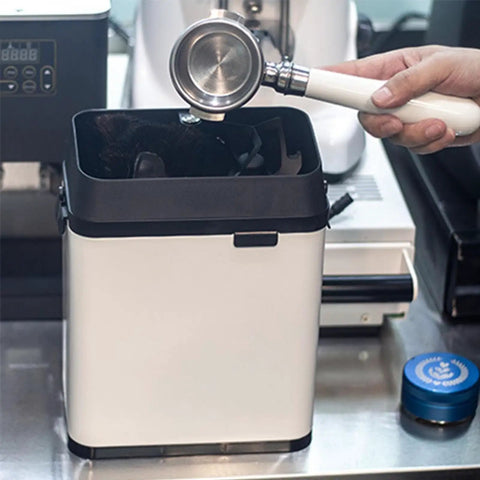 Automatic Electric Portafilter Cleaner With Integrated Knock Box For Fast Espresso Grounds Removal And No Sweat Smooth Cleanup designed for easy grounds removal.