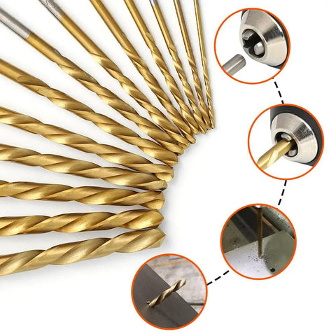 Left Hand Drill Bit Set 13 Pc For Metal Wood Plastic HSS M2 Titanium Nitride Coated 135 Degree Split Point Reverse Drills SAE