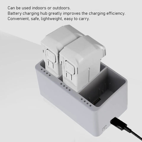 Two Way Battery Charger Hub For Mini 3 Pro Mini 3 And Mini 4 Pro Drones showing two batteries inserted in USB charging station