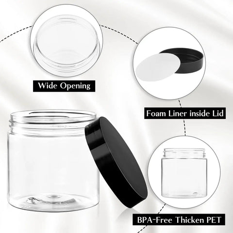 12 Pack 4 Oz Clear Plastic Sample Jars With Heavy Duty Black Screw Top Lids Super Portable Travel Cosmetic Storage Containers Perfect For Giveaways And Retail Displays A Total Bang For Your Buck Value Set