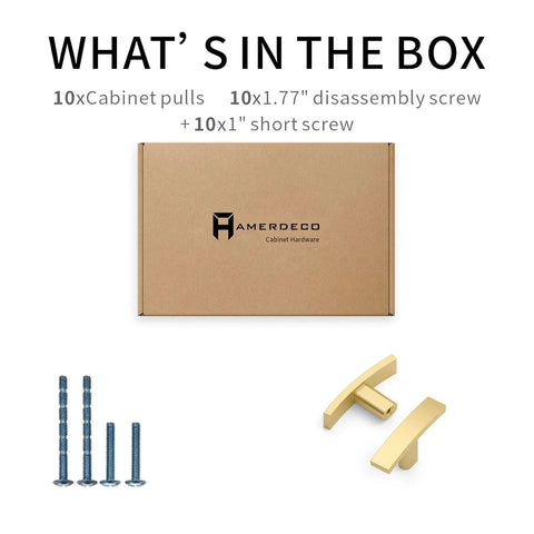 Brushed Gold Cabinet Knobs 10 Pack Single Hole 2 Inch Solid Zinc Alloy Cupboard Drawer Knobs with screws and packaging
