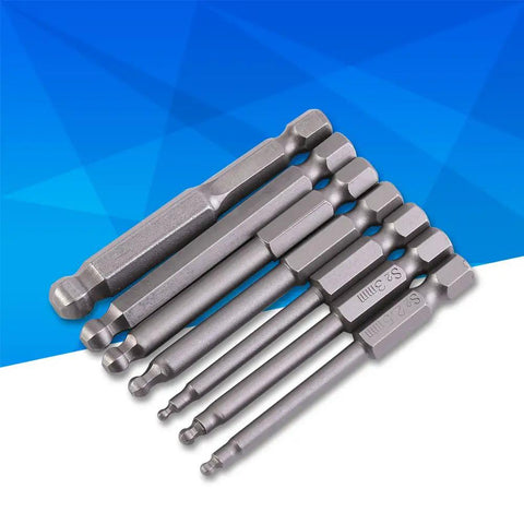 Solid S2 Alloy Steel 7-Piece Screwdriver Bits With Strong Magnetic Ball Heads Perfect For Electric Hand Drills And Professional Tool Kits In 1/4 Inch Hex Shank Design That Keeps Screws Locked Tight While You Work Hard. 65mm S2 magnetic bits set