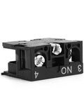 Rugged Heavy Duty Momentary Push Button Switch With NO NC Contacts, 10A 600V, industrial screw clamp terminal block close-up