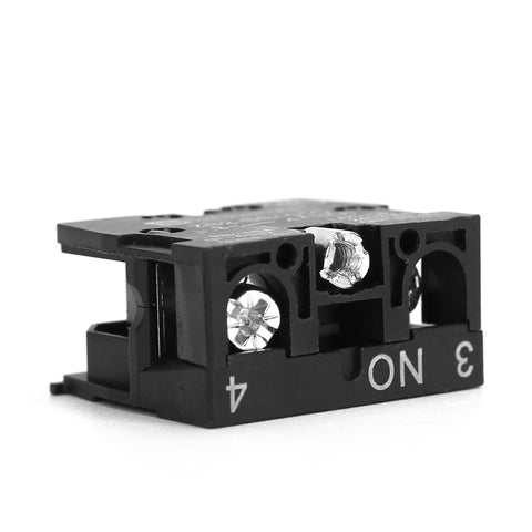 Rugged Heavy Duty Momentary Push Button Switch With NO NC Contacts, 10A 600V, industrial screw clamp terminal block close-up