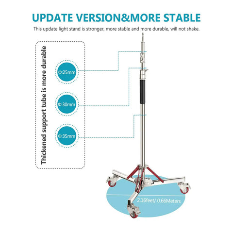 Heavy Duty Light Stand With Casters 360 Degree Mobile Tripod Base Stainless Steel Construction Studio Wheeled Stand diagram