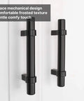 Two 25 Pack Matte Black Cabinet Pulls 3 Inch Center To Center Stainless Steel Drawer Handles shown on white cabinet doors