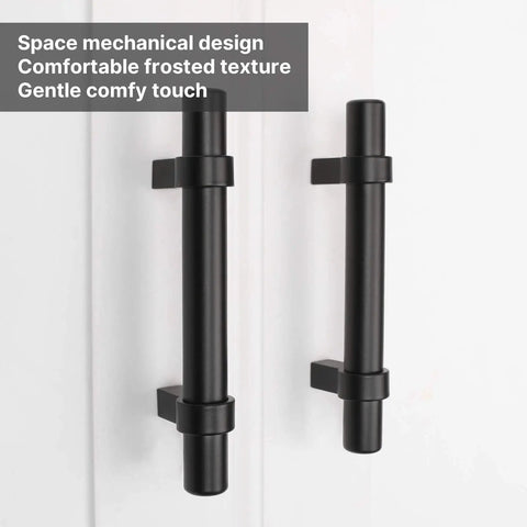 Two 25 Pack Matte Black Cabinet Pulls 3 Inch Center To Center Stainless Steel Drawer Handles shown on white cabinet doors