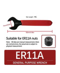 Heavy Duty ER11 A Type Collet Chuck Holder With Spindle Nut Wrench For CNC Milling Machine And Lathe Tools Rock Solid Shank ER Spanner, red handle, 126mm size