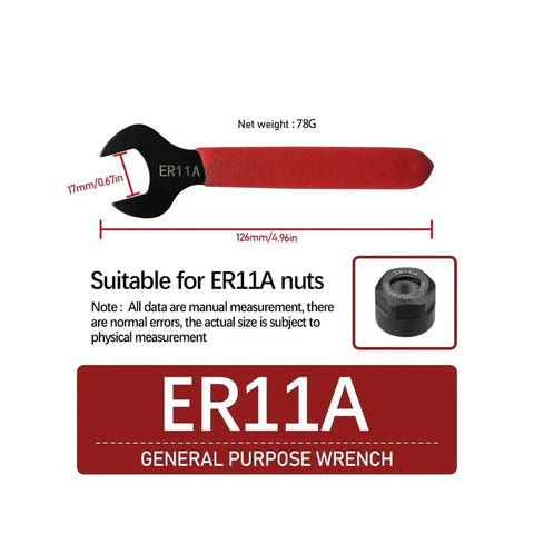 Heavy Duty ER11 A Type Collet Chuck Holder With Spindle Nut Wrench For CNC Milling Machine And Lathe Tools Rock Solid Shank ER Spanner, red handle, 126mm size