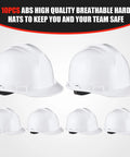 10 Pack Suspension Hard Hats With Ratchet Cap Style And Self Adjusting Crown Straps, Adjustable 550 To 650 Millimeter Fit