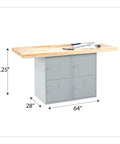 Rock Solid Heavy Gauge Steel Workshop Bench With Four Secured Padlock Lockers And A Thick Hardwood Top, 64 x 28 inches, ideal for garage projects.