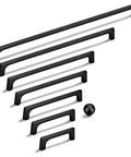 Assorted Matte Black Modern Cabinet Pulls in various sizes and shapes, Zinc Alloy handles, 3 Pack with 3 Inch Hole Center 76mm.