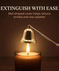 Pretty Slick Gold Metal Candle Snuffer With Extra Long Handle Steady Grip Wick Extinguisher Tool No Burn Drama Heavy Steel Finish Cozy Hearth Decor Perfect Gift For Housewarmers extinguishing fire with bell-shaped cover