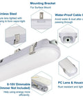 4Ft LED Vapor Tight Light 60W 6600lm Waterproof Outdoor Shop Fixture with mounting bracket and waterproof cable gland