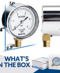 Low Pressure Capsule Gauge 0 To 5 Psi, 2-1/2 Inch Dial, 1/4 Inch NPT Lower Mount, Chrome Plated Steel, side and front view