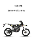 Side view of Surron Ultra Bee electric dirt bike showcasing fitment for Ultra Bee Headlight Cover With Dope Carbon Fiber Look Fender Mud Guard.