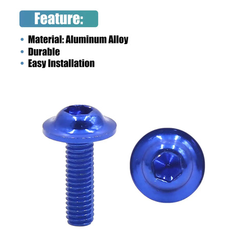 Close-up of M6 X 20mm Blue Aluminum Alloy Hex Socket Cap Bolt from 20Pcs M6 X 20mm Blue Aluminum Alloy Hex Socket Cap Bolts Universal Motorcycle Car Bumper Mudguard Fastener Kit.