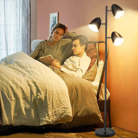 Tree Floor Lamp With 3 Lights, Industrial Modern Reading Floor Lamp With Adjustable Metal Heads in bedroom setting