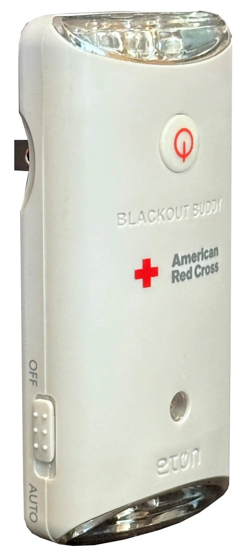 Swivel Emergency Flashlight That Automatically Kicks In During Power Failures Providing Super Bright Led Light While Also Serving As A Handy Rechargeable Nightlight For Everyday Use, shown with auto switch and plug.