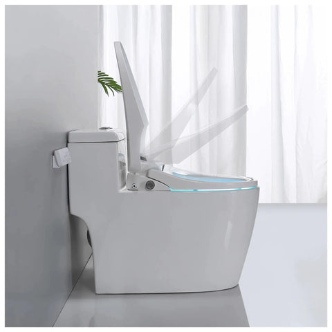 Next Level Smart Toilet Cover Featuring Heated Bidet Spray And Auto Open Close Lid Wireless Remote Bathroom Essential Fits Standard Bowls Heavy Duty Knockout Comfort with lid raised.