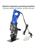 Heavy Duty Electric Hydraulic Punching Machine Mhp-20, blue and black design, for fast holes in angle iron and steel.