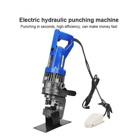 Heavy Duty Electric Hydraulic Punching Machine Mhp-20, blue and black design, for fast holes in angle iron and steel.