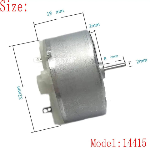 Side view of Dope Little Mini DC Motor Pack Of 2 Runs On 1.5 To 5 Volts, 2700 RPM, 32mm Diameter with size dimensions.