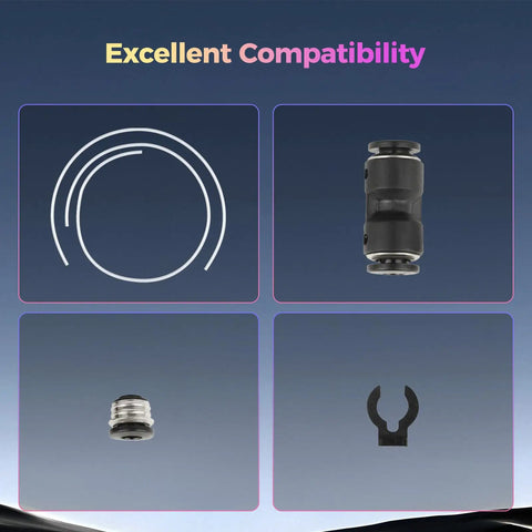 K2/K2 Pro PTFE Bowden Tube Kit With Metal Pneumatic Fittings For K2 And K2 Pro 3D Printers, showing tube and connectors