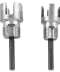 TAODAN 2-Piece Universal Electric Pipe Threader Kit For 1/2 And 3/4 Inch PVC Pipes Carbon Steel Cutter close-up of carbon steel blades.
