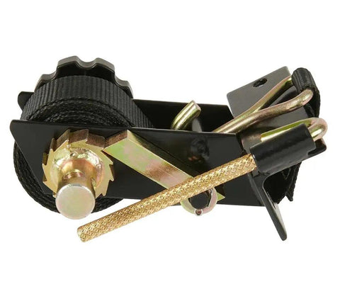 One And A Half Inch Ladder Rack Ratchet Straps With J Hooks, 7 Foot Length, 500 Lb Working Load, black powder coat detail