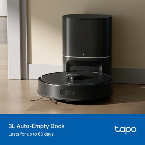 Smart LiDAR Robot Vacuum And Mop With Self Emptying Dock Crazy 5300Pa Suction 97 Percent Dust Pickup Custom Clean Modes Auto Charge Works With Alexa And Google Home RV30 Max Plus shown with 3L auto-empty dock.
