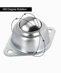 16 Pcs Three Quarter Inch Roller Ball Transfer Bearing Set With Flange Mounts, carbon steel, 360 degree rotation detail