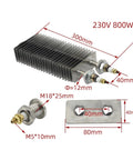 Rock Solid Electric Finned Tubular Heater Delivering Quick Strike Warmup 1500W 230V Power with detailed dimensions and connections.