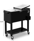 Portable Bar On Wheels With Ice Chest And Built In Shelf For Patio Parties And Backyard BBQs. Black durable construction.