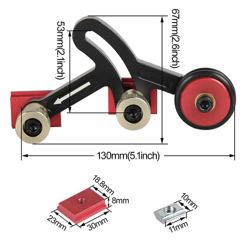 Upgraded Router Table Saw Roller Feeder With One Way Bearings And Anodized Aluminum Body For Reliable Kickback Protection, measures 130mm.