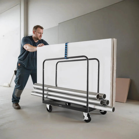 Man using Beefy Heavy Duty Folding Table Cart With 1800 Lb Load Capacity, Steel Table Dolly On 5 Inch Swivel Casters, Straps For Safe Transport