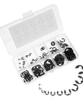 120 Piece Black E Clip Retaining Rings Kit Open Design Wear Resistant External Circlips Set In Beryllium Bronze M1.5-10 For Repair Shops And Workshops Durable Mechanical Fastener Solution, assorted sizes in organizer case