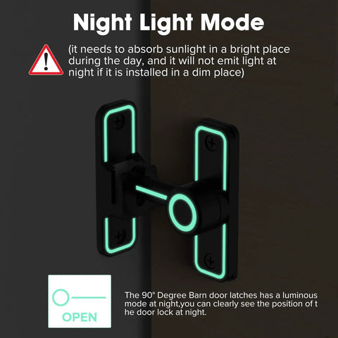 Keyless Entry Sliding Barn Door Lock Kit 2 In 1 With 90 Degree And 180 Degree Latches luminous black night light mode