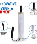Manual Pallet Stretch Film Dispenser With Built In Cutter And Film Holder Handy Easy Assembly Adjustable For Multiple Roll Sizes Durable Shrink Wrap Tool For Fast Secure Pallet Wrapping chrome-plated steel dispenser with ergonomic handle and stable base