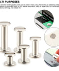 Kickass Chicago Screw Bindings Assortment Kit For Leather Crafting And Bookbinding Projects showing assorted steel screw posts for binding.