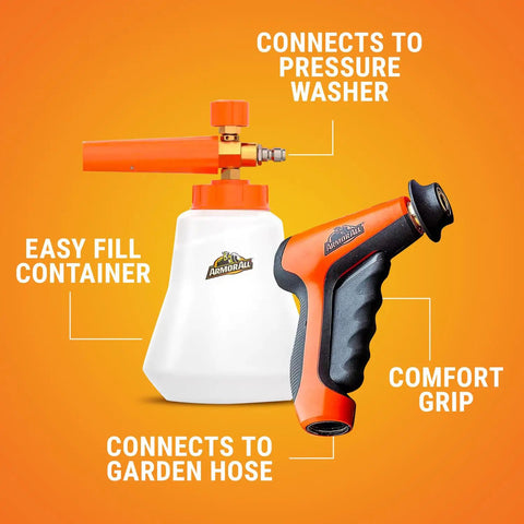 2-In-1 Foam Cannon Kit For Car Cleaning With Power Washer Or Garden Hose Connection Includes Foam Cannon, Foam Applicator, And Ergonomic Adaptor