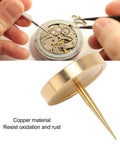 Watch Balance Wheel Bracket Copper Holder For Repairs with sturdy spring support shown in use for watch repair
