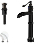 Oil Rubbed Bronze Vessel Sink Faucet With Waterfall Spout Tall Deck Mount Bathroom Tap Single Handle Single Hole Pop Up Drain Supply Hoses DIY Friendly Mixer Tap For A Modern Vanity Upgrade