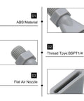 Two Pack 1/4 Inch BSPT Male Duckbill Wind Nozzles For Compressed Air Systems, ABS material, BSPT1/4 thread, flat air nozzle