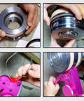 Pro Grade Hydraulic Seal Installation Tool Kit Version 5.0 demonstrating seal fitting on cylinder rods and pistons