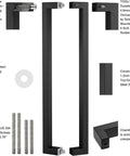 Beefy Heavy-Duty Stainless Steel Push Pull Door Handle Set, 1200mm (48in) Length, Matte Black Finish, Solid SUS304 Standoffs, Square or Rectangle Shape, Barn Door Pulls and Glass Pulls, Industrial-Grade Quality, front view
