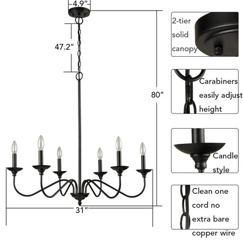 Dope Modern Farmhouse Black Chandeliers For Dining Room Wrought Iron Candle Chandelier With Chain 6 Light Fixture Details