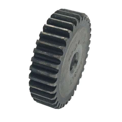Side view of a gear from the beefy heavy-duty gear rack and pinion system with mod one point five bevel gear pinion 29 teeth hardened 45 steel CNC precision machinery