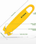50 Pack Safety Box Cutter With Double Sided Concealed Blade Stainless Steel Package Opener with hanging hole and tape splitter